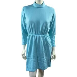 Vintage 1980s Alexia Turtleneck Dress  Light Blue Secretary Style Size 10P